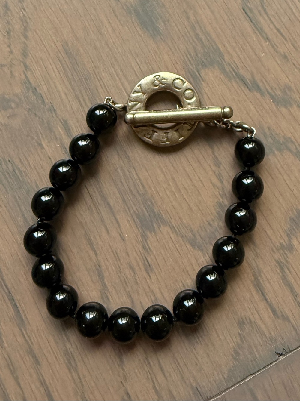 Tiffany & Co Sterling Silver Black Onyx Bead Toggle Bracelet